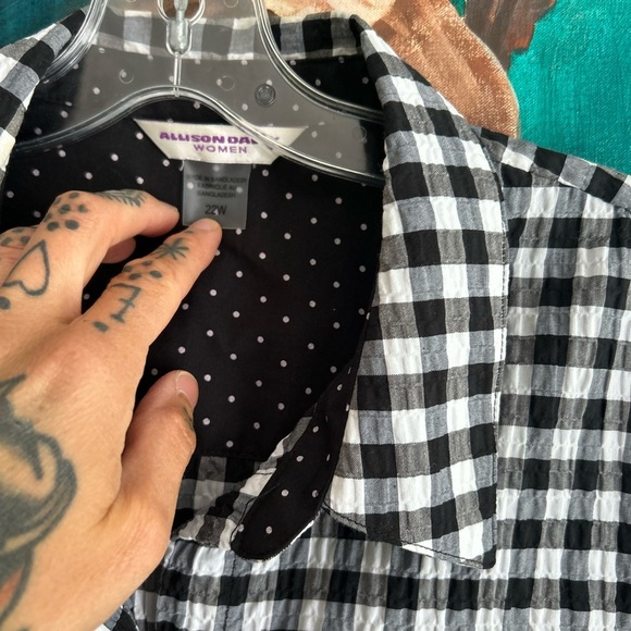 Allison Daley Black and White Checkered Blouse 22W - Picture 6 of 16
